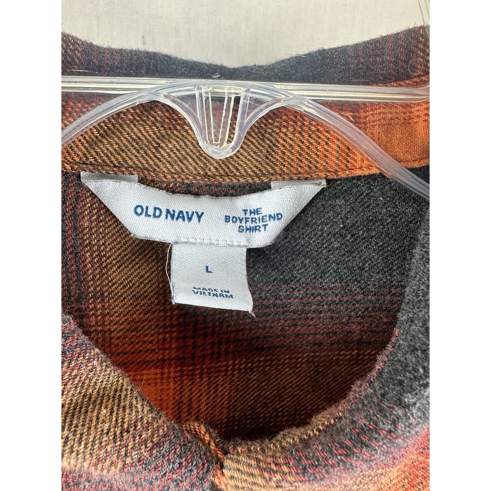 Old Navy Evermore Taylor Swift Sz L Flannel Boyfriend Shirt Orange Plaid Womens - Picture 3 of 7